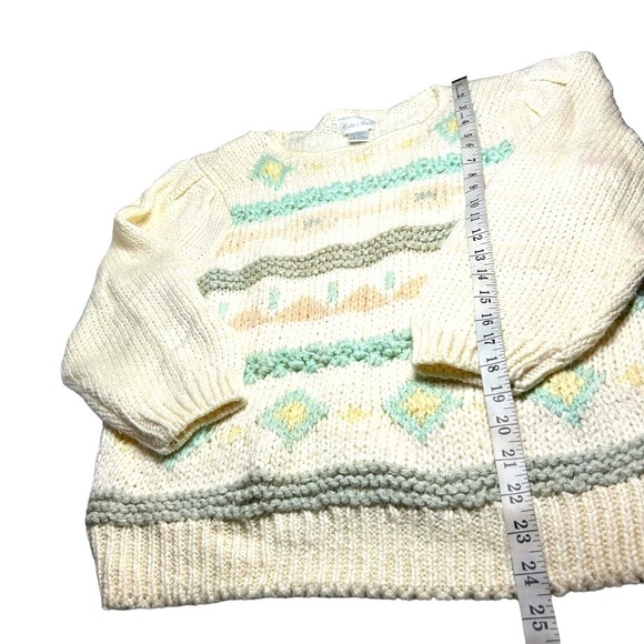 VTG Colter Bay Hand Knit Sweater Women's Pastel  Pattern Puff Sleeve Lrg - Picture 6 of 9
